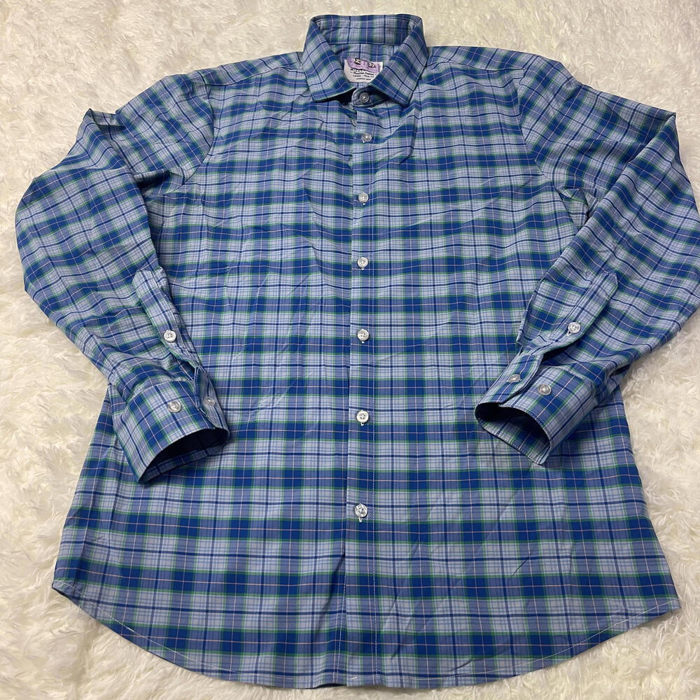 Mizzen+Main Large Trim Fit Men's Button-Up Shirt Blue Green Plaid